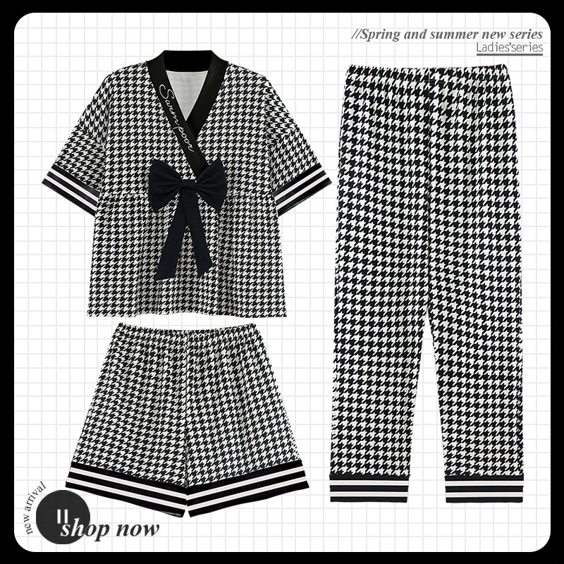 Pajamas Pyjamas Home Textile Clothing Clothes T-Shirt, Shorts, Pants 3 Pieces Set Sleepwear for Ladies Spring Summer Wholesale/Supplier
