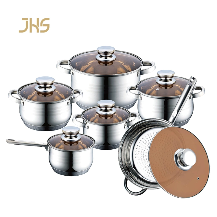 Wooden Bakelite Handle 12PCS Stainless Steel Cookware Set with Fry Pan