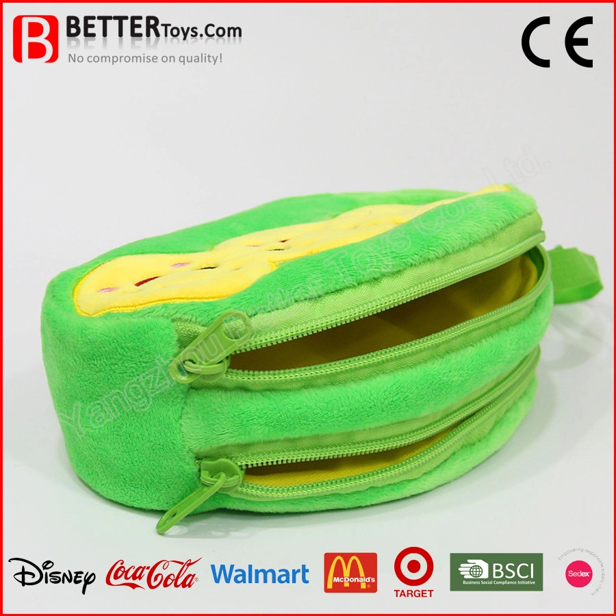 Smile Face Pea Double-Layer Zipper Soft Stuffed Plush Purse Wallet Handbag