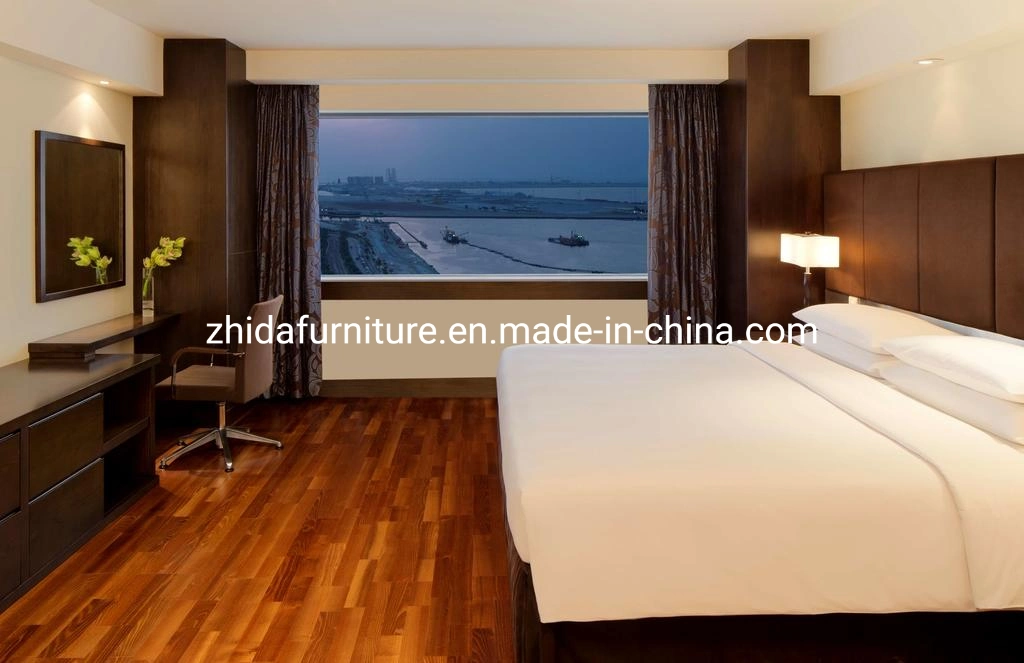 Zhida Customize Made Wooden Furniture Commercial Hotel Room Double Bedroom Set King Queen Size Bed with Leisure Chair