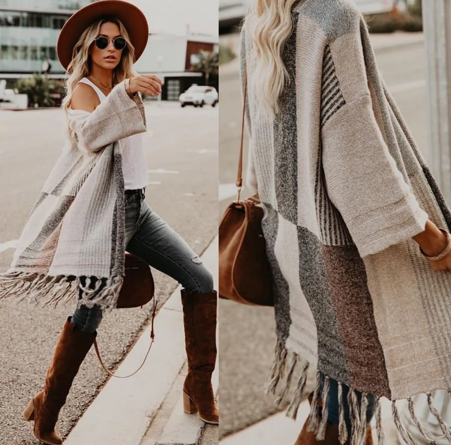 Fall New Style Ladies Tassel Knitted Shawl Fashion Knitted Coat
