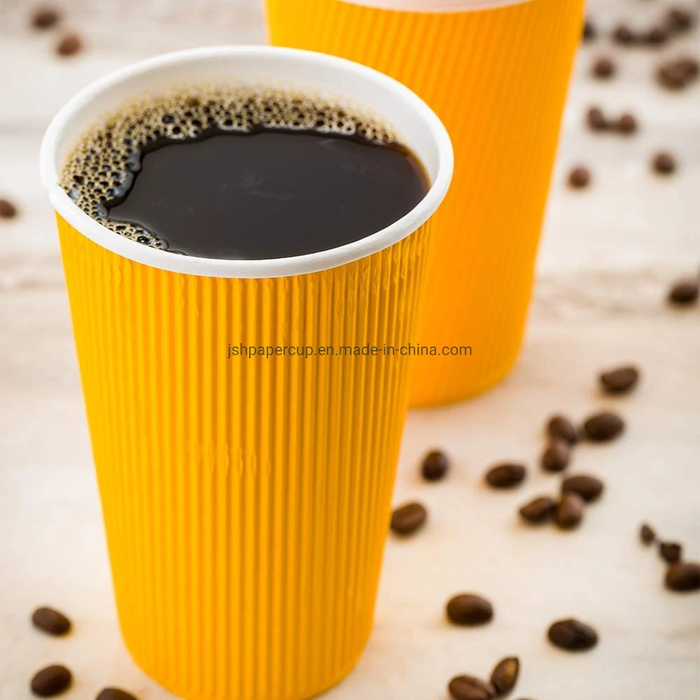 Eco Friendly Disposable Full Printing Color 4 Oz 8oz 12oz 16oz Ripple Double Wall Customized Coffee Paper Cups for Hot Water Drinking