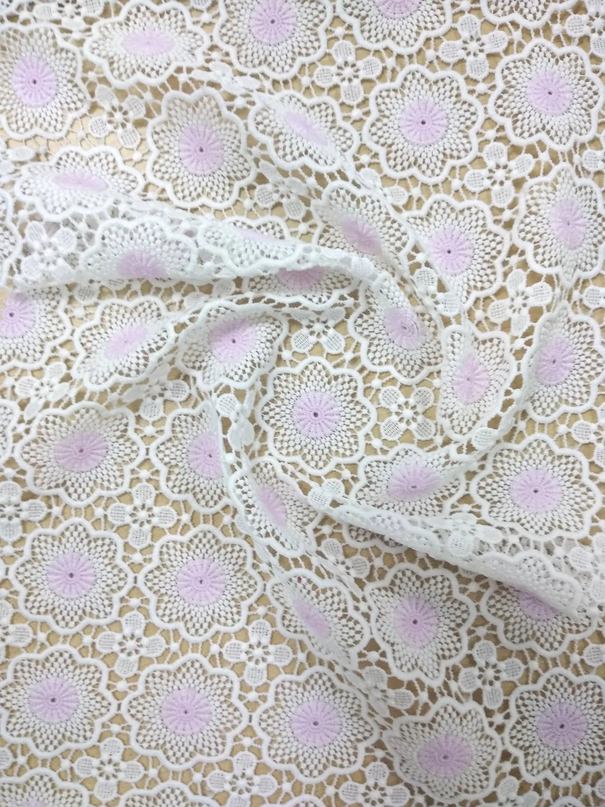 Fashion Water Soluble Embroidery White Textile Garment Cotton Lace Fabric