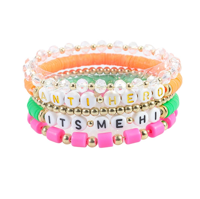 Personalized Jewelry Wholesale/Supplier Explosive Letter Bead Pink Bracelet Polymer Clay Bracelet