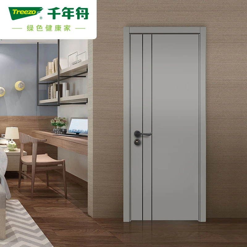 Modern Design Wood Grain Plywood Single Swing Flat Door PVC Painting Door