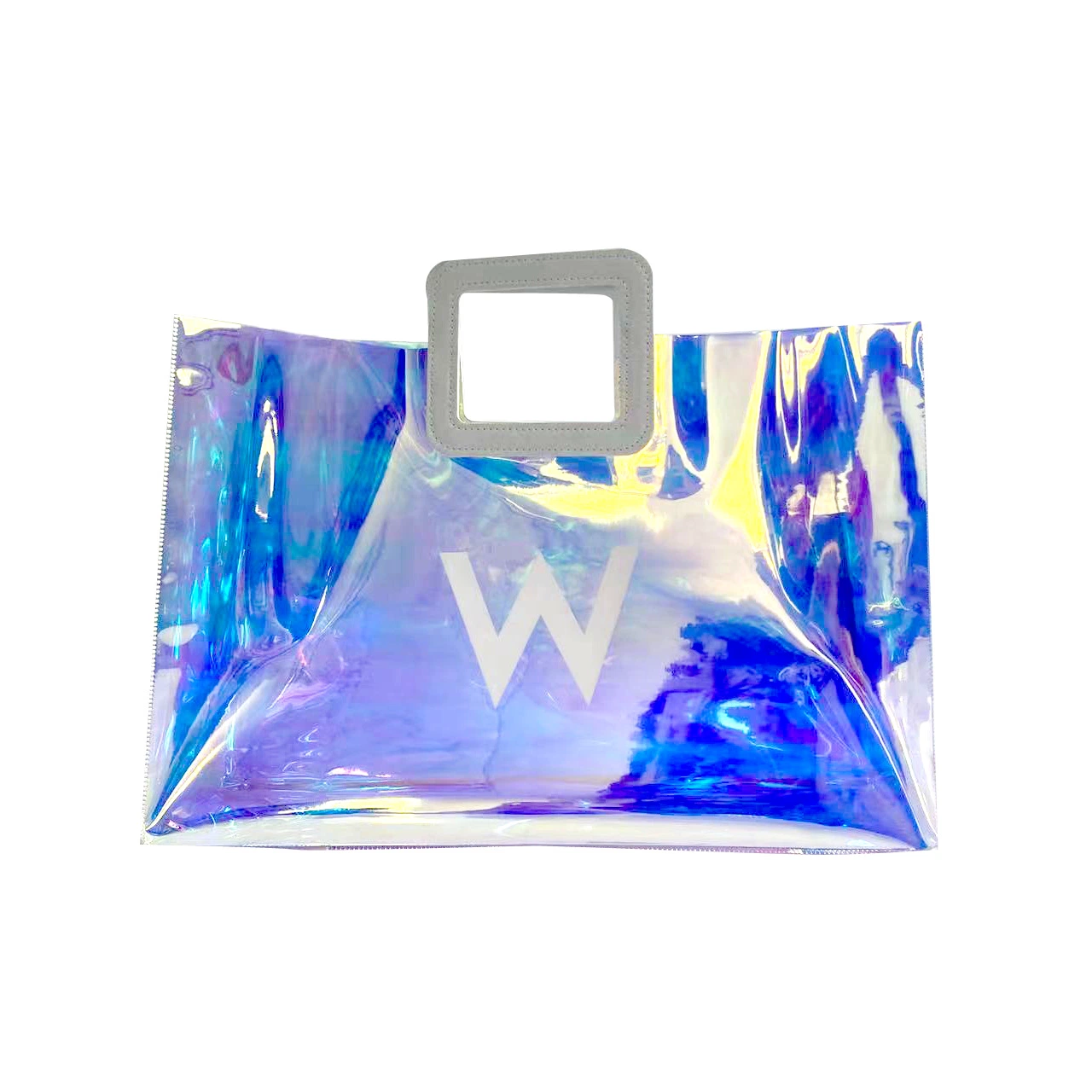 Sac d'emballage PVC laser Sac à main transparent coloré Panier à filet fluorescent Sac de rangement Sac cadeau de gros personnalisé