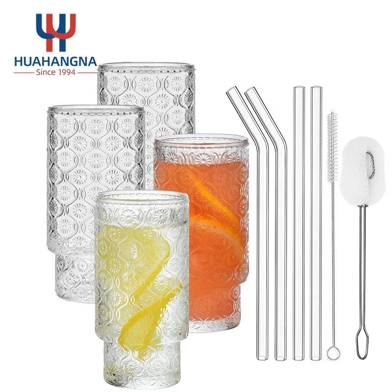 11oz тяжелых базы Highball стеклянные чашки кухня Vintage питьевой очки комплект из 4 для коктейль кофе соды сок пива