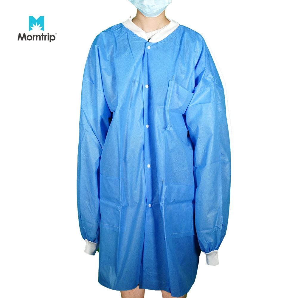 Blue Long Sleeve Knitted Cuffs Protective Medical Non Sterile Disposable Doctor Lab Coat