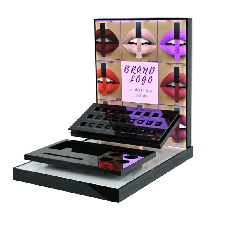 Customized Acrylic Lipstick Rack Cosmetic Display Stand with LED Light