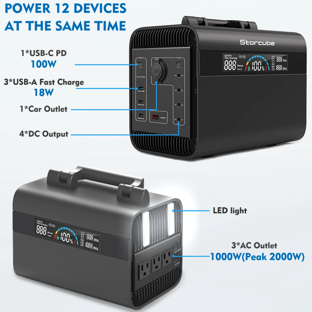 1000W 896wh LiFePO4 Battery Portable Power Station for Outdoor Camping