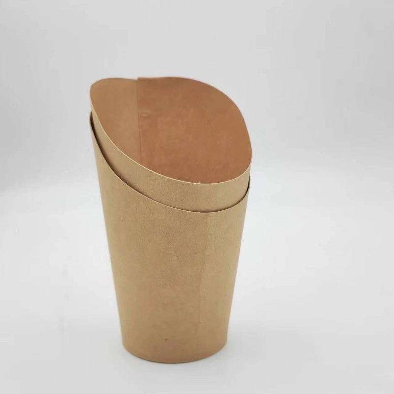 Disposable Take Away Bevel Fries Cup Print Brown Kraft Paper