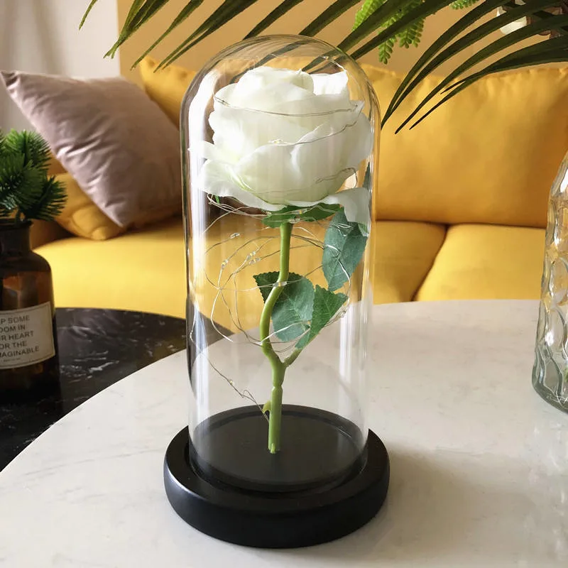 Rose Flower Gift in Glass Dome LED Light Roses for Christmas