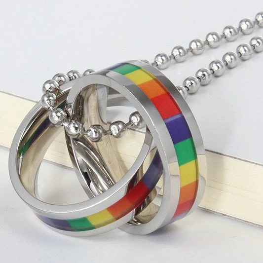 Nueva moda para hombres y mujeres la pareja de Arco Iris Collar Colgante Del Círculo de acero inoxidable de alta calidad de joyas orgulloso del arco iris