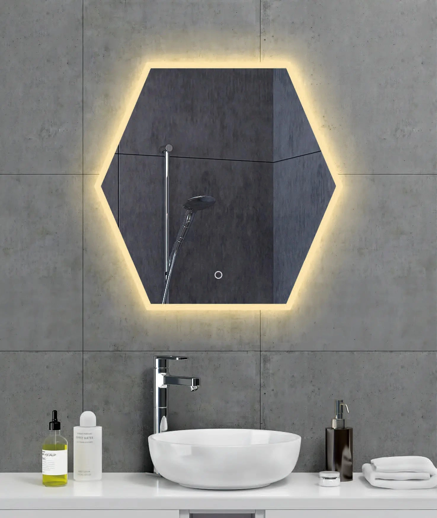 Miroir intelligent mural rond à LED moderne OEM avec interrupteur tactile pour salle de bains et éclairage LED.