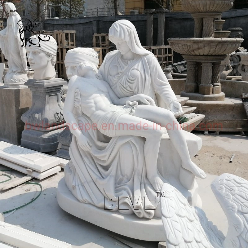 Blve Outdoor Handcarved Catholic Religious White Marble Pieta Statues