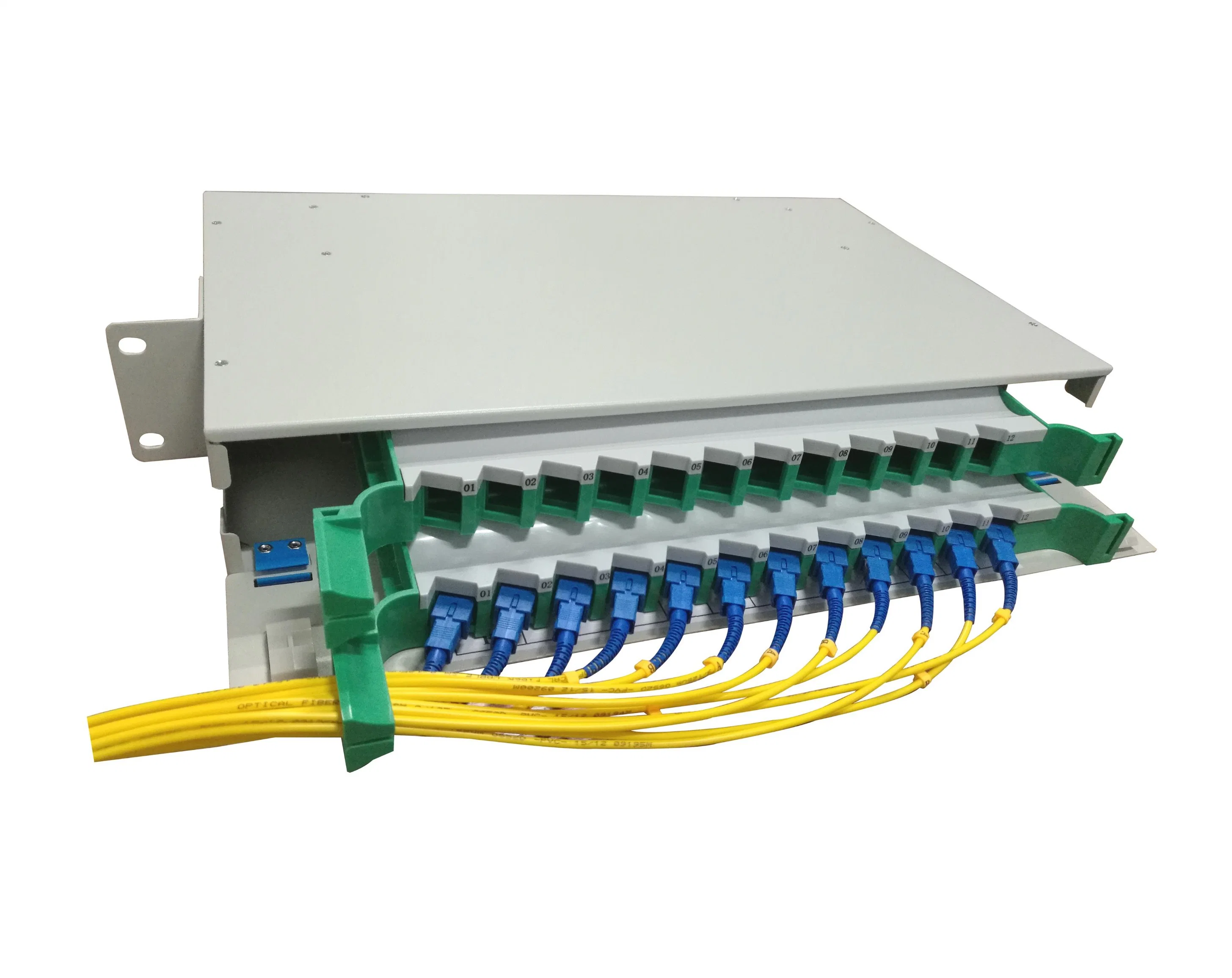 24 Core ODF de montagem em rack com 12 portas Sc Junção Simplex gaveta deslizante da bandeja de cassete