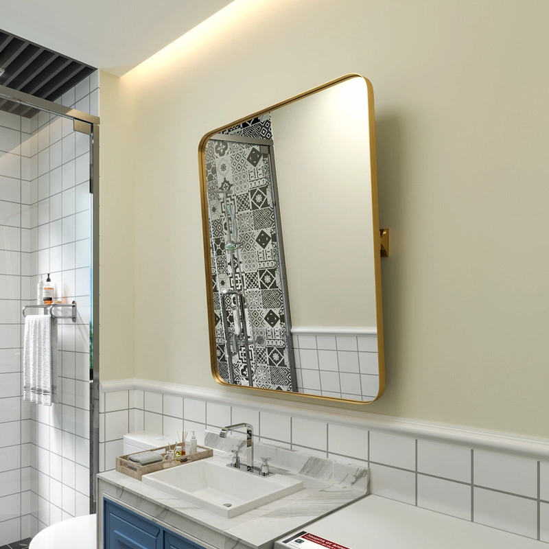 Gold Pivot Angle Adjustable Bathroom Mirror Aluminum Alloy Side Mirror Frame Vanity Wall Mounted Makeup Mirror