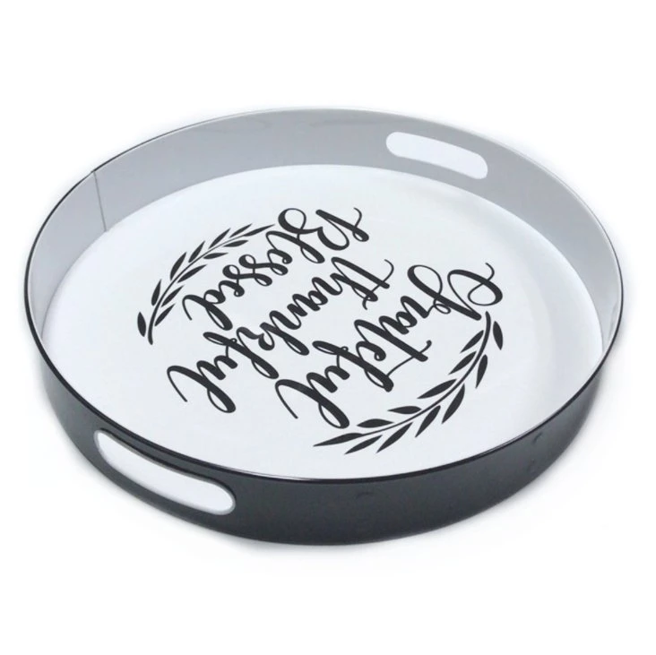 Cheap Metal Plate Tin Service Tray Round Anti-Slip Bar Beer Decorative Trays with Handles