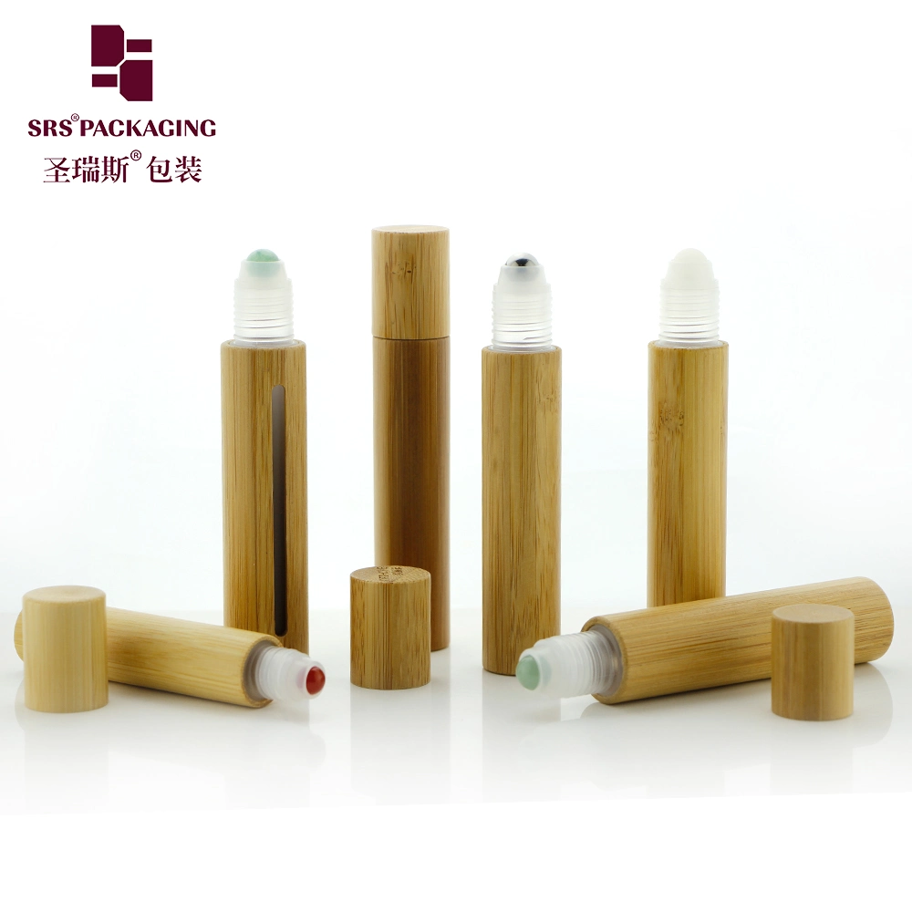 Natural Bamboo Packaging Round Square Cosmetic Empty Clear Amber Green Blue Glass Roller/Dropper Perfume Plastic 3ml 5ml 10ml 15ml Essential Oil Roll on Bottle