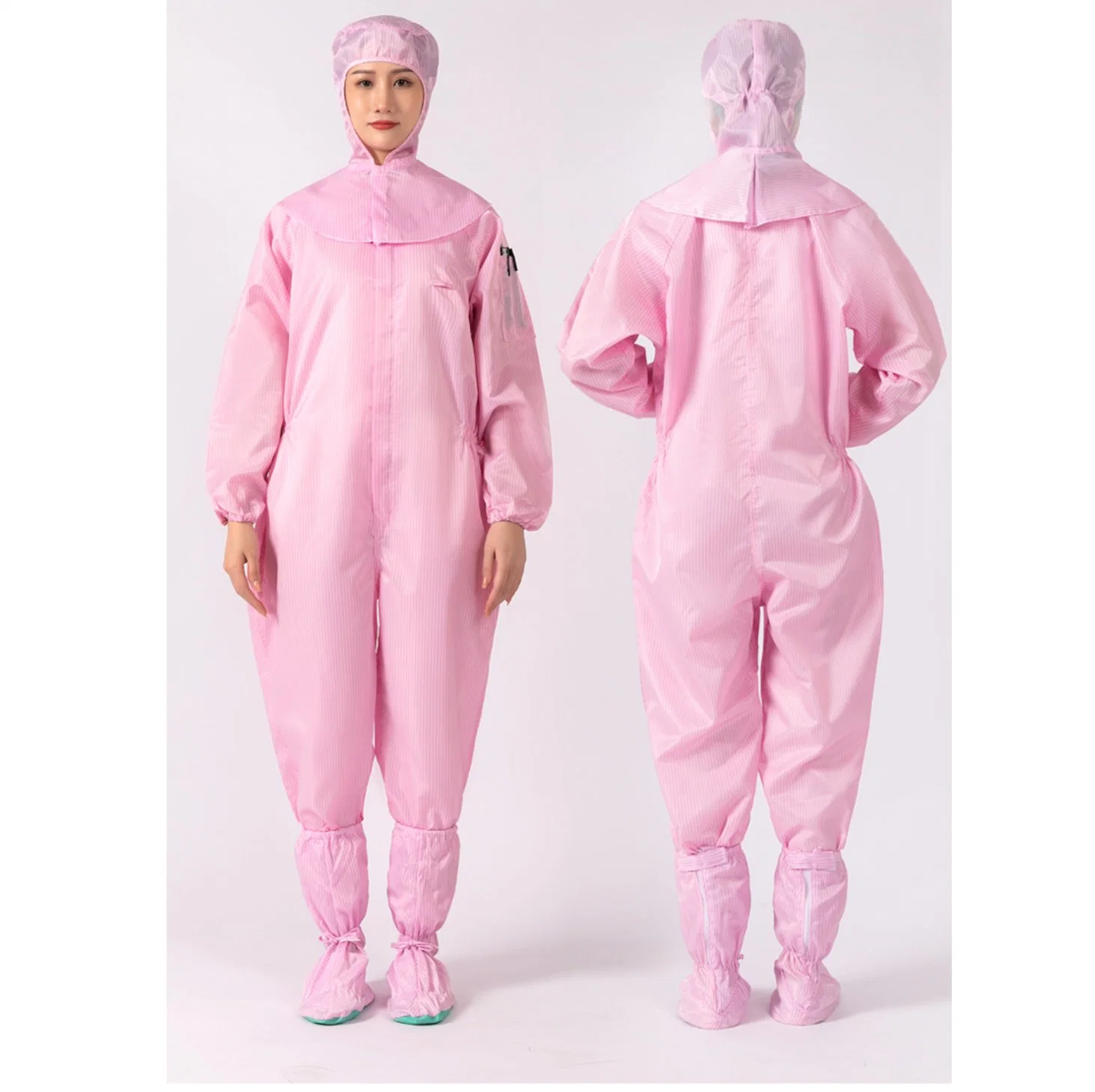 Factory China Clean Room Strip Grid Polyester Detachable Hooded Jumpsuit Coveralls