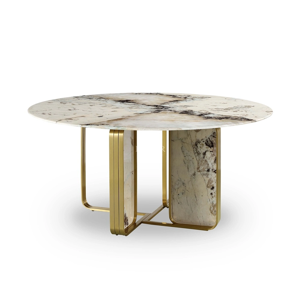Новая конструкция мраморным Круглый Стол обеденный стол обеденный зал, обеденный стол и стулья