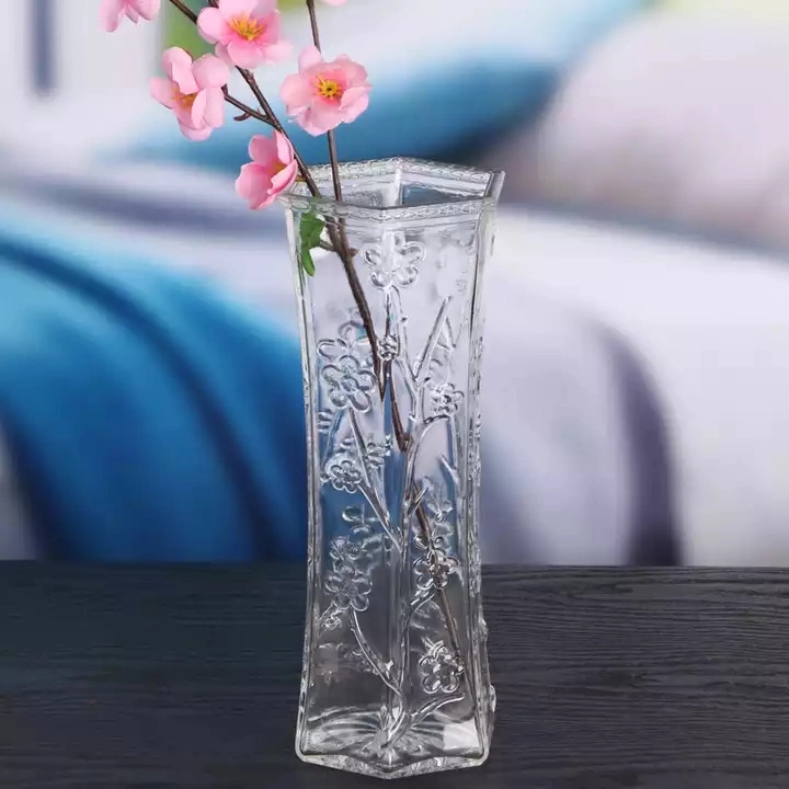 Vaso de vidrio alto chino de cilindro decorativo de lujo