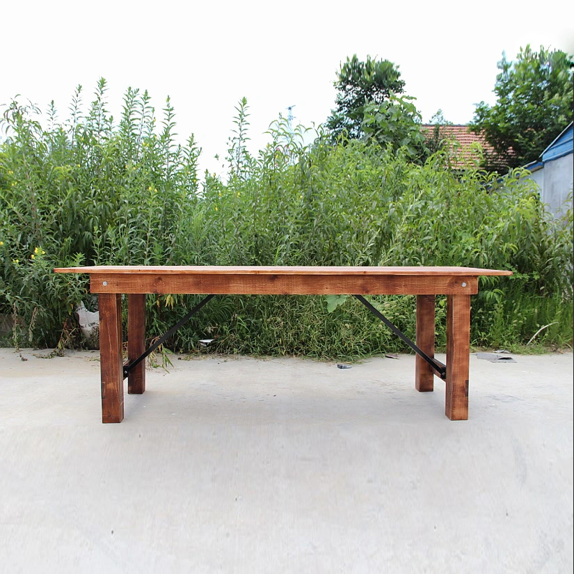 Outdoor Rustic Antique Color Pine Wood Folding Farm Table for Garden