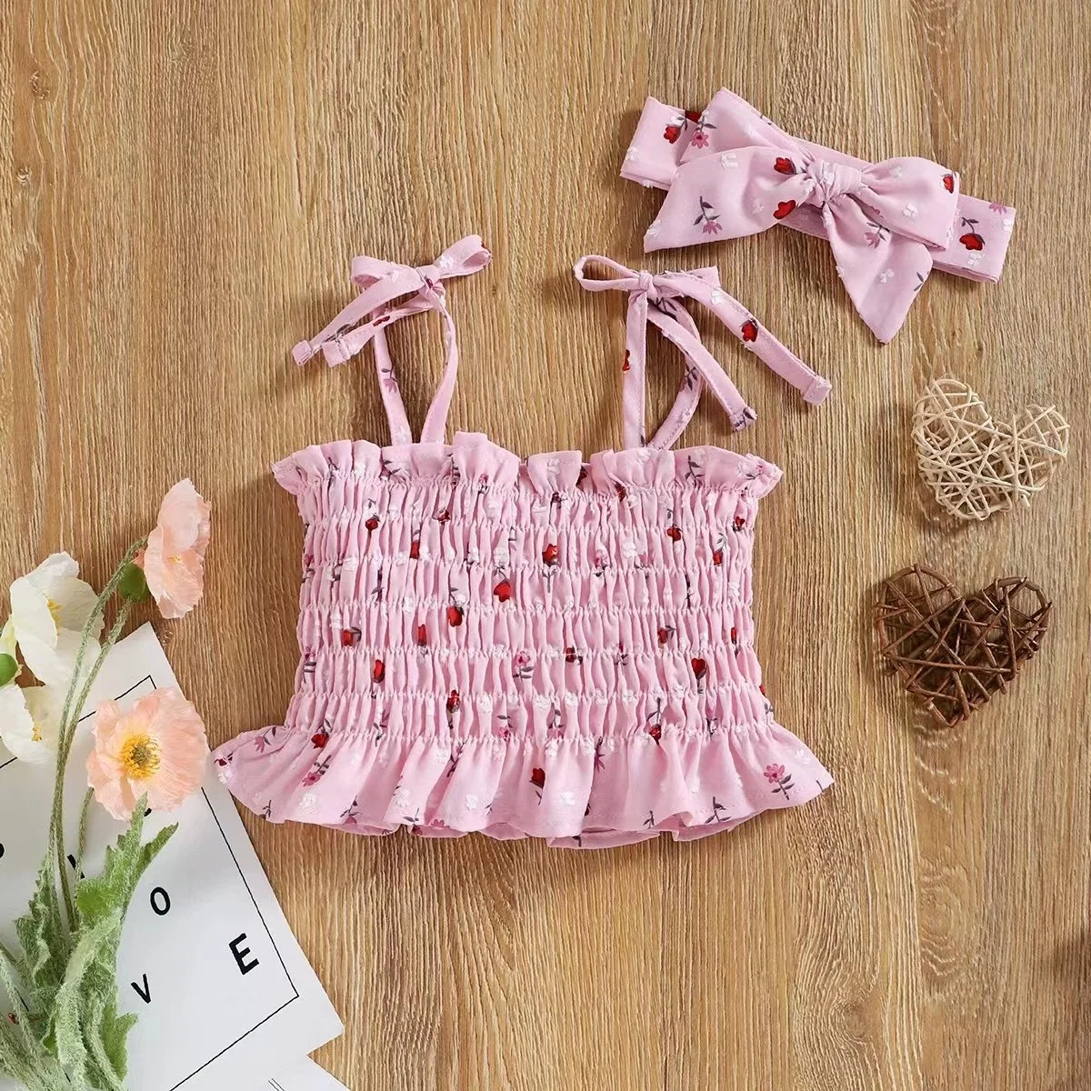 Summer Baby Girl New Sling Tops Shorts Three-Piece Baby Clothes