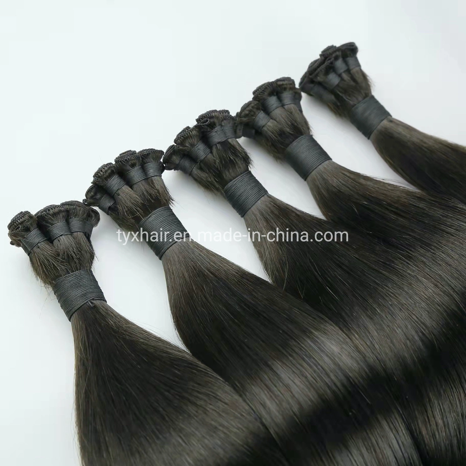 100% Raw Unprocessed Burmese Russian Remy #1b Natural Black Straight Hand-Tied Human Hair Weft with Double Drawn Thickness