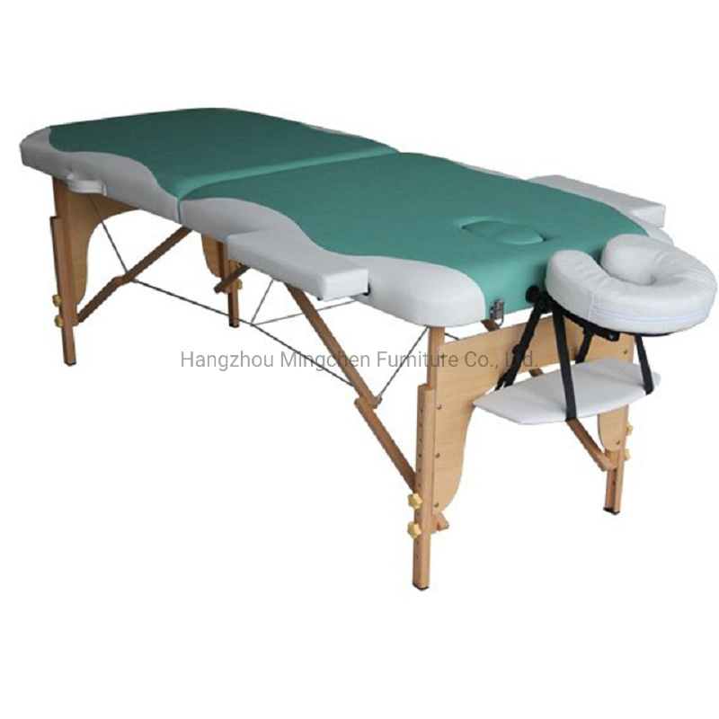 صالون تجميل قسمان من سرير تدليك ذو طي خشبي للإمدادات الطبية