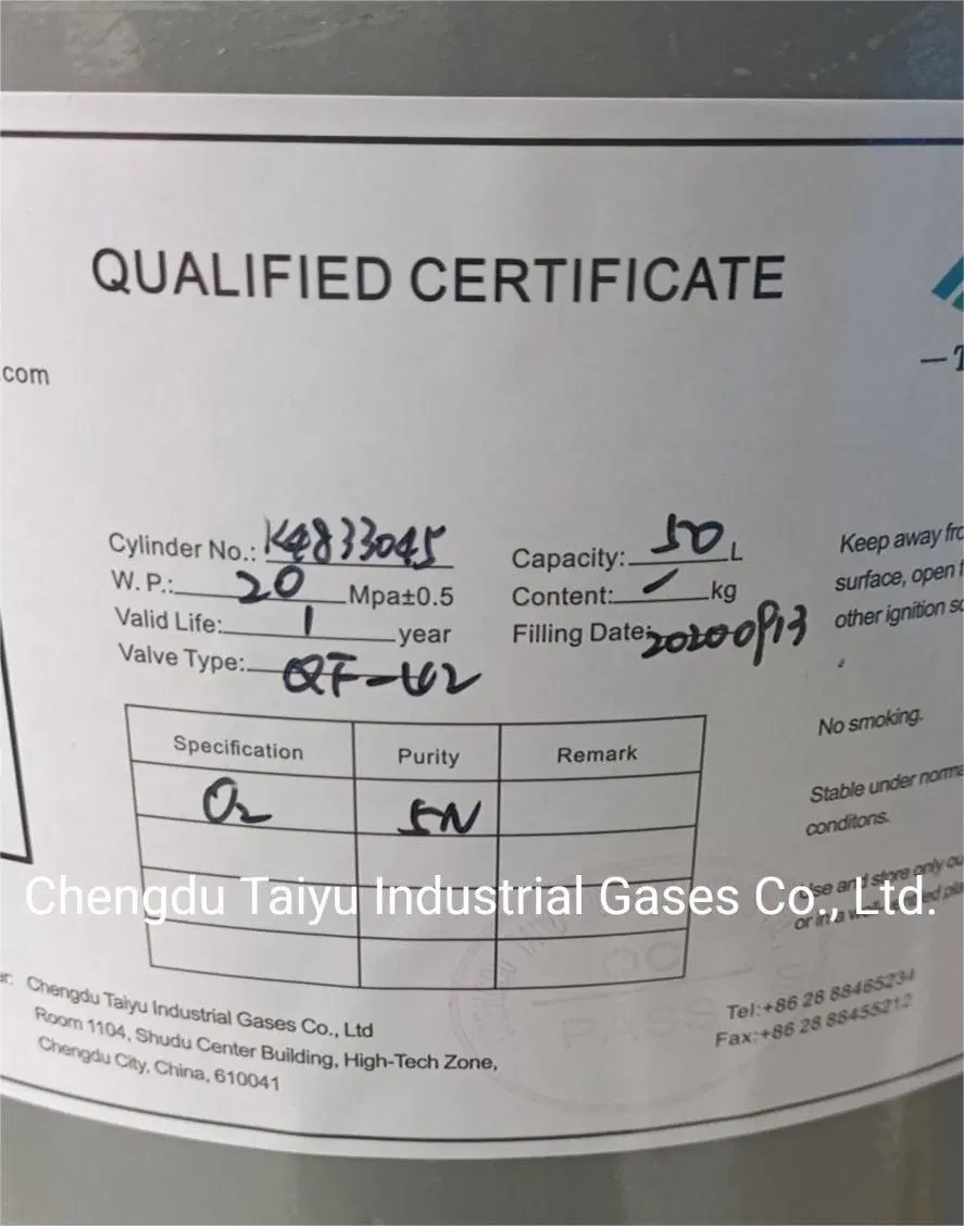 Gaz industriel certifié pour usine de Chine 99.999 % d'oxygène gazeux Meilleur prix