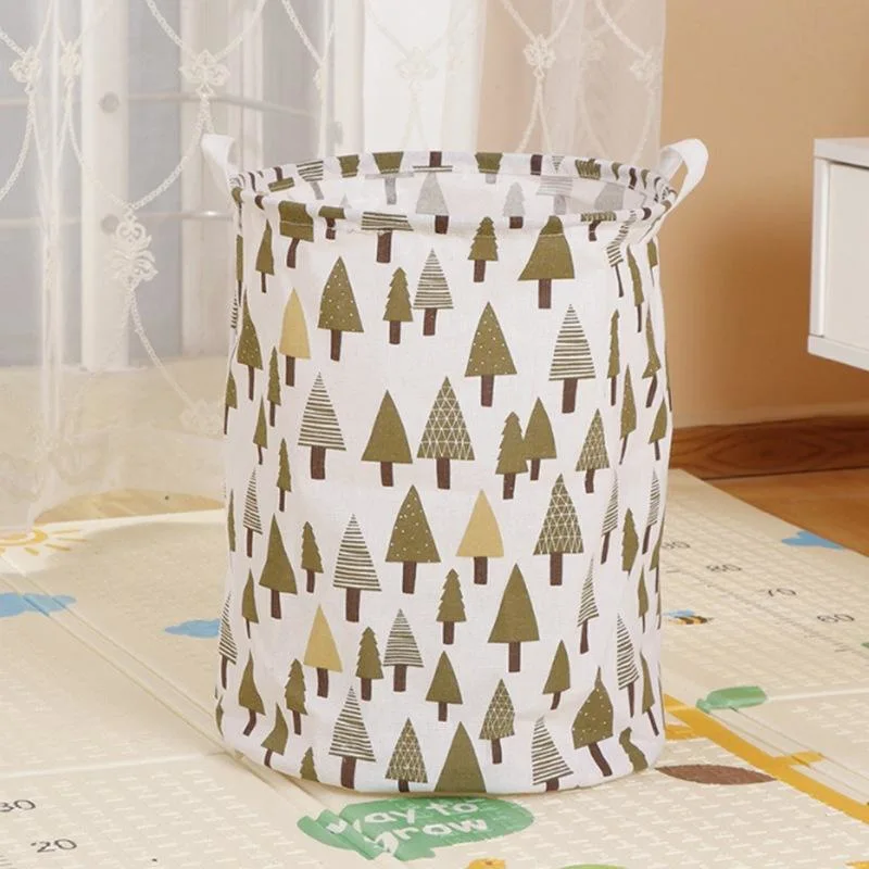 Big Household Round Foldable Cotton Linen Dirty Clothes Basket Storage Basket Fabric with Bilateral Handle