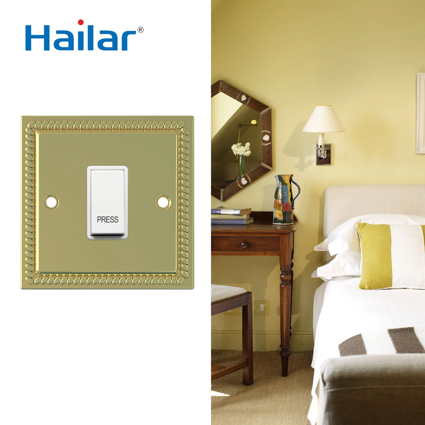 Hailar Polished Brass 10AMP Door Press Bell Switch UK Standard