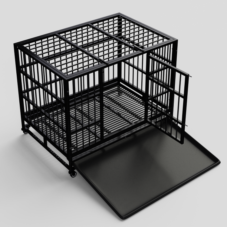 Cage pour chiens d'extérieur portable de 48 pouces, double porte intérieure noire Métal robuste pliage fils en acier Crate pour animaux de grande taille Cage pour chiens