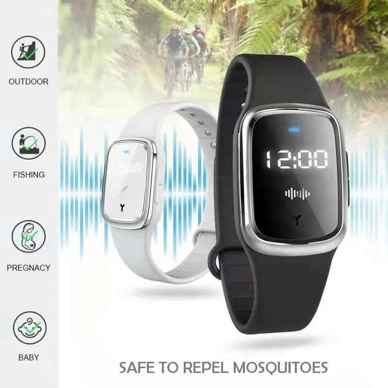 M2 Intelligent Watch Portable Repeller de moustiques à ultrasons avec affichage du temps de recharge USB Outdoor Mosquito repeller