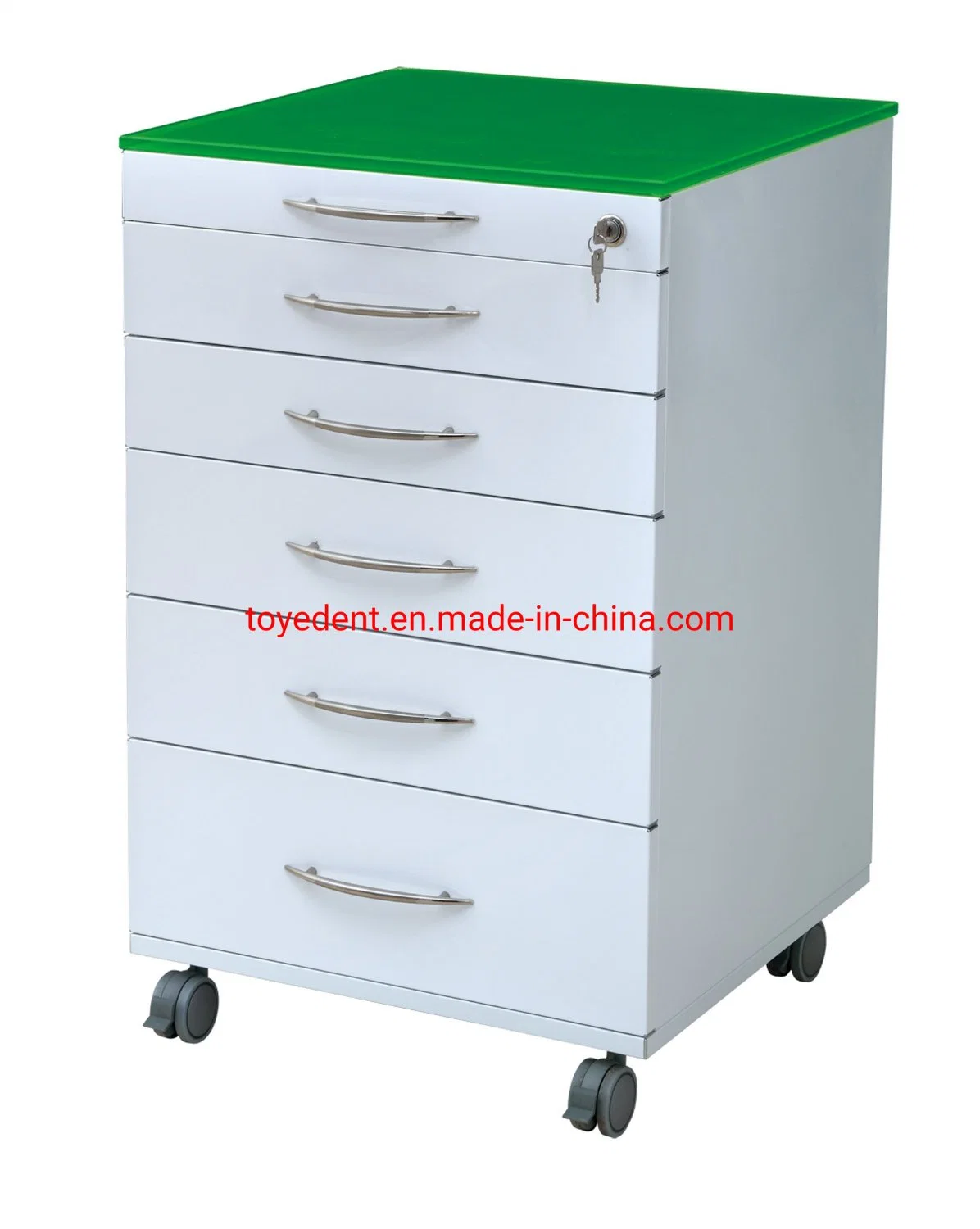 Stainless Steel Body Tempered Glass Top with Baffle Durable Mobile Dental Cabinet