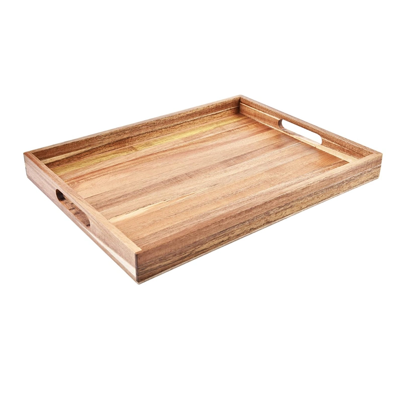 Wooden Floating Bamboo Service Rolling Tray with Handles