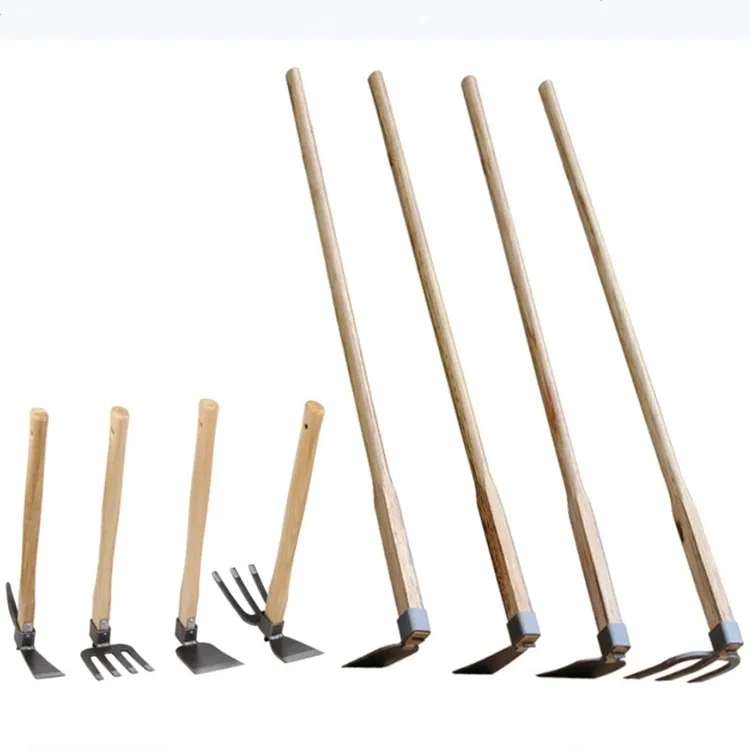 High Quality Stainless Steel Planting Garden Tools Hoe Two Sides Hand Agriculture Hoe and Fork with Small Wooden Handle