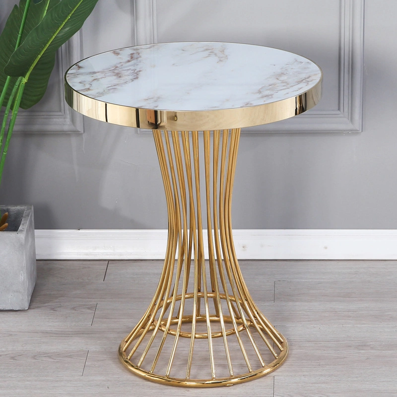 Italien métal acier Centre Design côté marbre Luxe Gold Living Table basse de la salle à manger à plateau rond