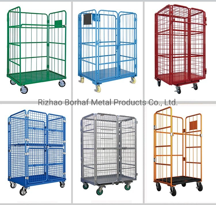 Logistic Platform Steel Wire Foldable Roll Container Cart Warehouse Trolley Cart Storage Cage