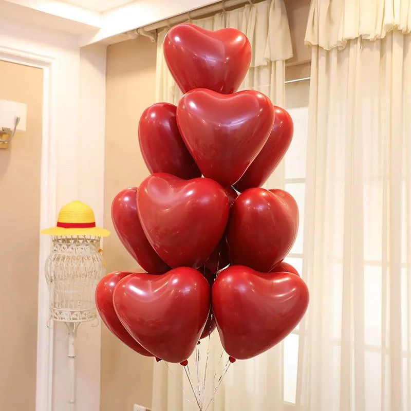 Wedding Lover Proposal Wedding Banquet Decoration Double Balloon 10 Inch Heart Shaped Pomegranate Red Latex Balloon