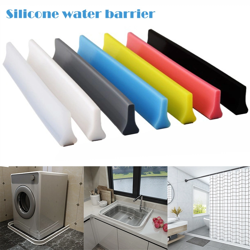 White Collapsible Shower Threshold Water Dam Kitchen Bathroom Barrier and Retention System Water Stopper Silicone Sealing Strip