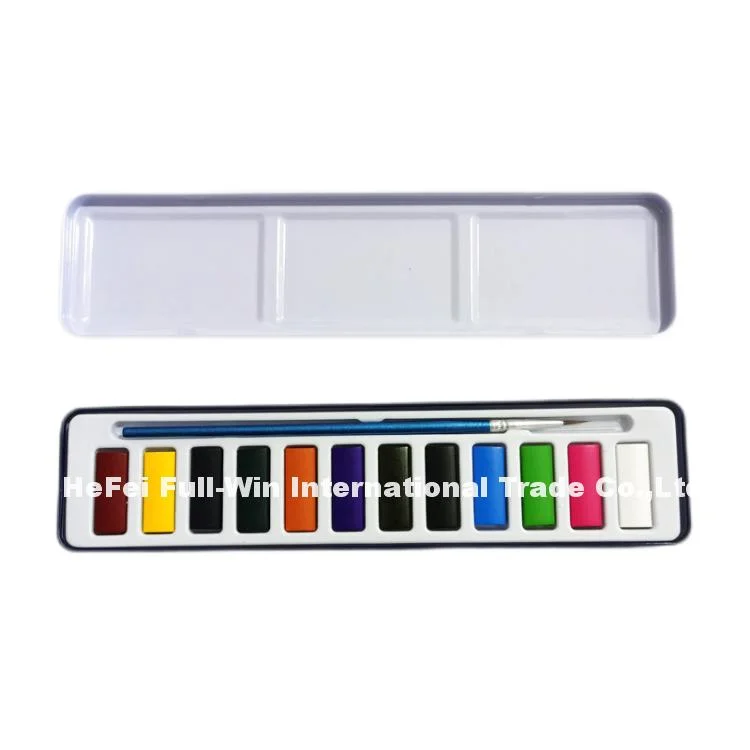 Finest High-Quality Solid Pigment 12PCS Watercolor Paints in Tin Box for Kids Children Drawing and Painting