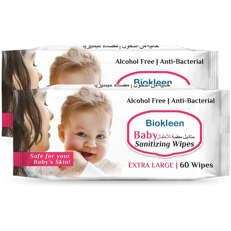 Biokleen logo personnalisé de la bouche le nettoyage de la main d'eau sensibles organique naturel basé bébé lingettes de nettoyage HYDRATANT &amp; bébé tissu humide