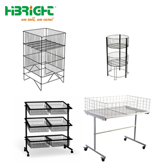 Five Tiers Customizing Wire Basket Display Stand with Wheels