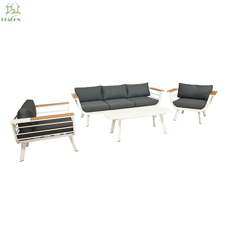 Un design moderne de luxe jardin patio en aluminium canapé Set de meubles en bois de teck de plein air