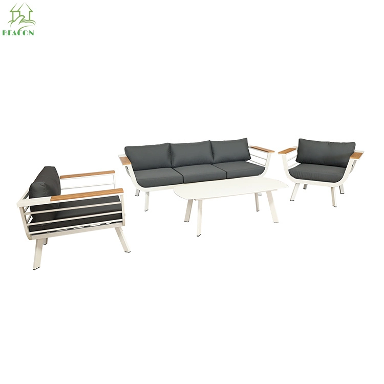 Luxus Modernes Design Garten Sofa Set Aluminium Terrasse Teak Holz Gartenmöbel