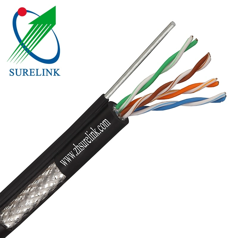 Outdoor Aerial LAN Cable with Steel Messenger and Power Cable