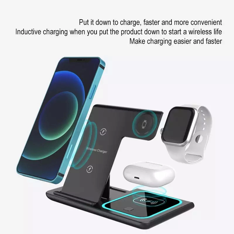 3 in 1 Wireless Charger Station 15W Faltbar kompatibel Mobile Telefon /Uhr /Bluetooth-Headset Kabelloses Schnellladen