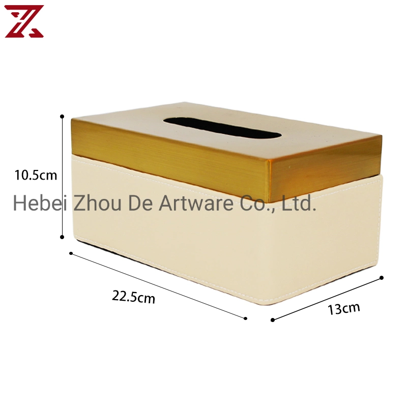 Custom Colourful Rectangular Soft PU Leather Gold Napkin Holder Tissue Box with Cover for Home Table